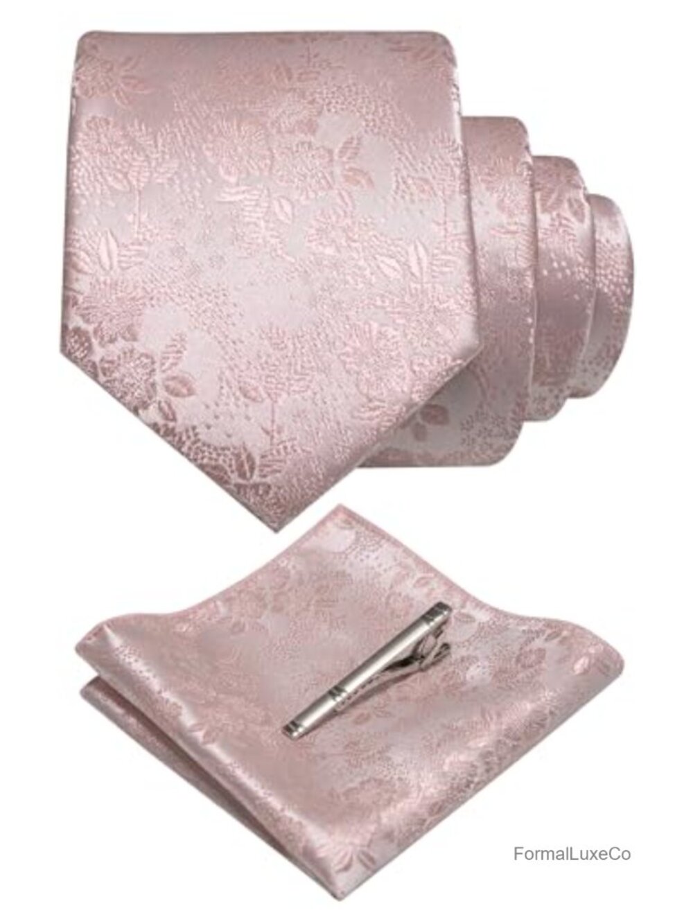 Men's Silk Blend Floral Tie Set with Pocket Square and Tie Clip